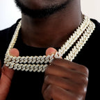 Hip Hop 14MM Prong Cuban Link Chain Necklace & Bracelet Iced Out Bling Cuban Chain Rhinestone Chains For Men Punk