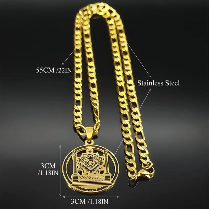 Masonic Silver Pendant Necklace — Stainless Steel