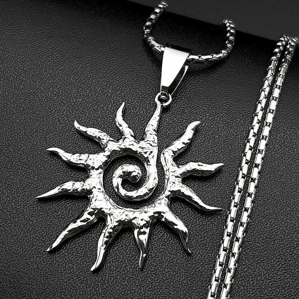 Vintage Spiral Sun Pendant Necklace — Silver