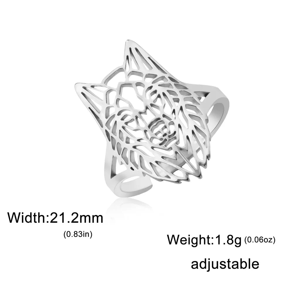 Hollow Geometric Animal Head Adjustable Ring — Stainless Steel