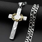Crown of Thorns Jesus Cross Pendant — Two-Tone