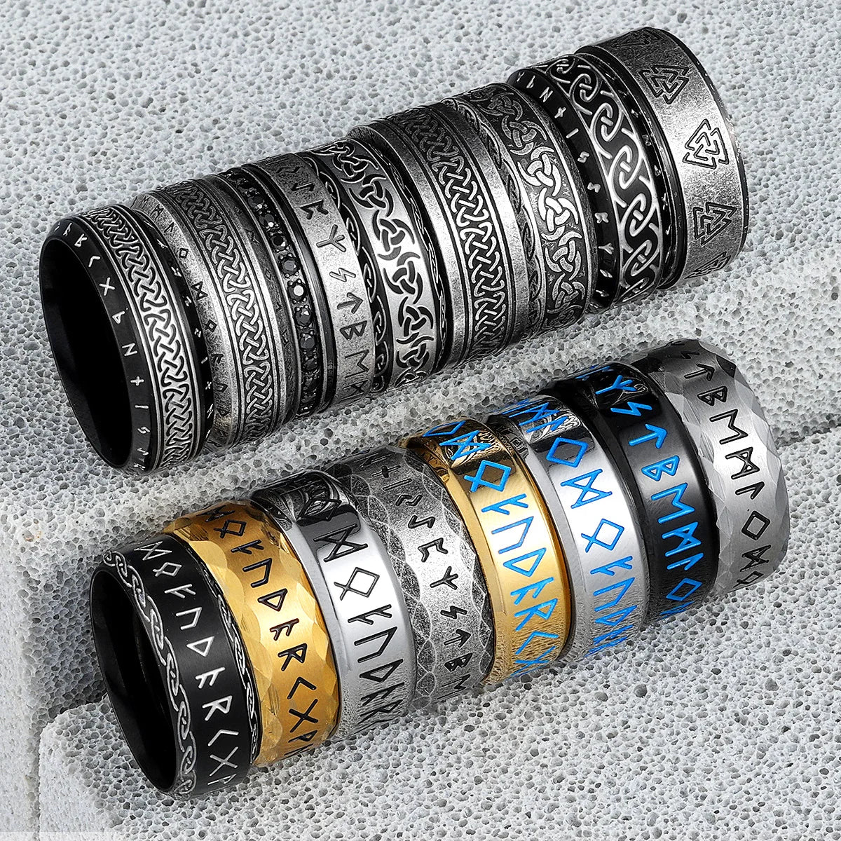 Vintage Nordic Viking Runes Celtic Knot Series Stainless Steel Womens Mens Rings Punk Biker Jewelry Creativity Gift