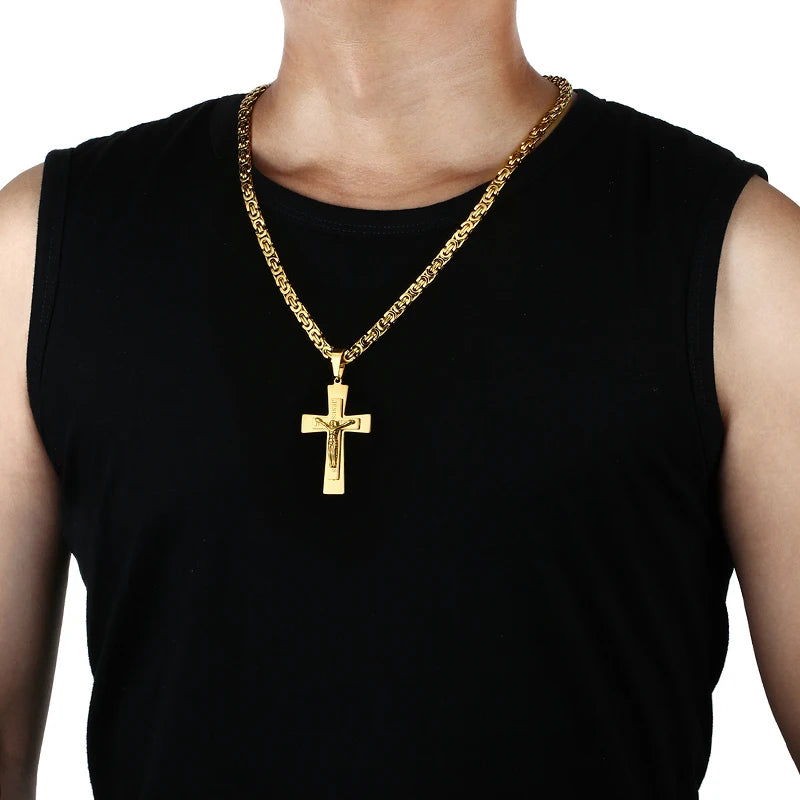 Catholic Jesus Christ Crucifix Chain Necklace — Stainless Steel