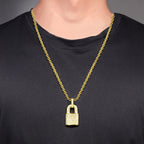 Huitan Hip Hop Lock Pendant Necklace for Women Men Full with Bling Bling CZ Statement Rock Neck Accessories Female Male Jewelry