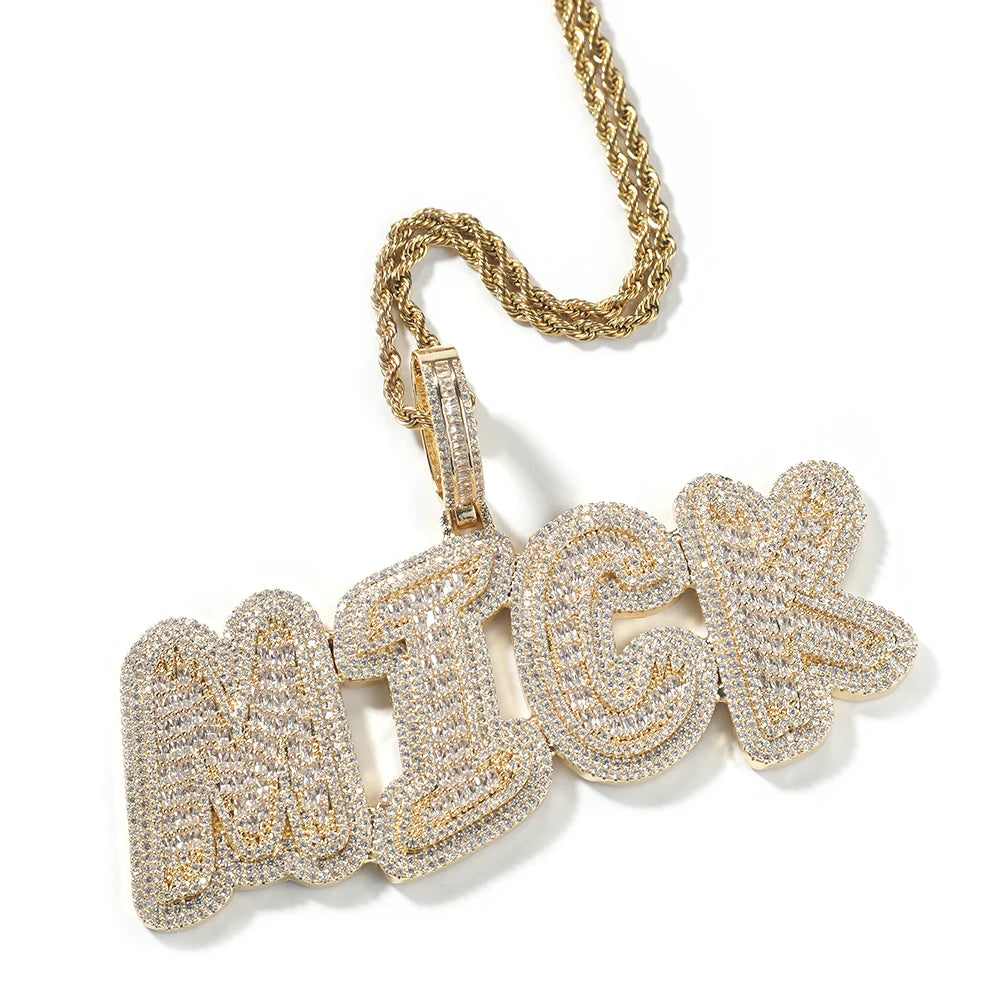 THE BLING KING Custom Baguettecz Initial Letter Iced Out Cubic Zirconia Number Name Pendant Chain Necklace Hiphop Punk