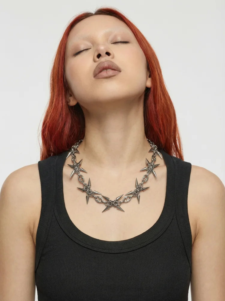 Punk Grunge Goth Rivet Splice Chain Geometric Necklace & Bracelet