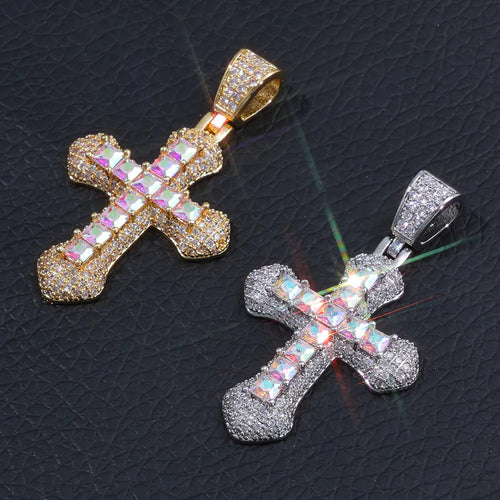 Cross Pendant Necklace Iced Out Colored CZ