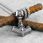 Men's Stainless Steel Thor's Hammer Viking Necklace Triangle Rune Keel Charm Fashion Pendant Necklace Amulet Jewelry