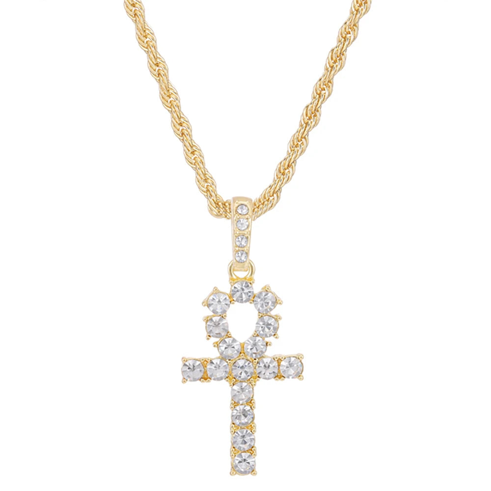 Hip Hop Cross Pendant Necklace For Women Jewelry Female Statement Men Iced Out Tennis Chain Gold Color Jewellery Gift