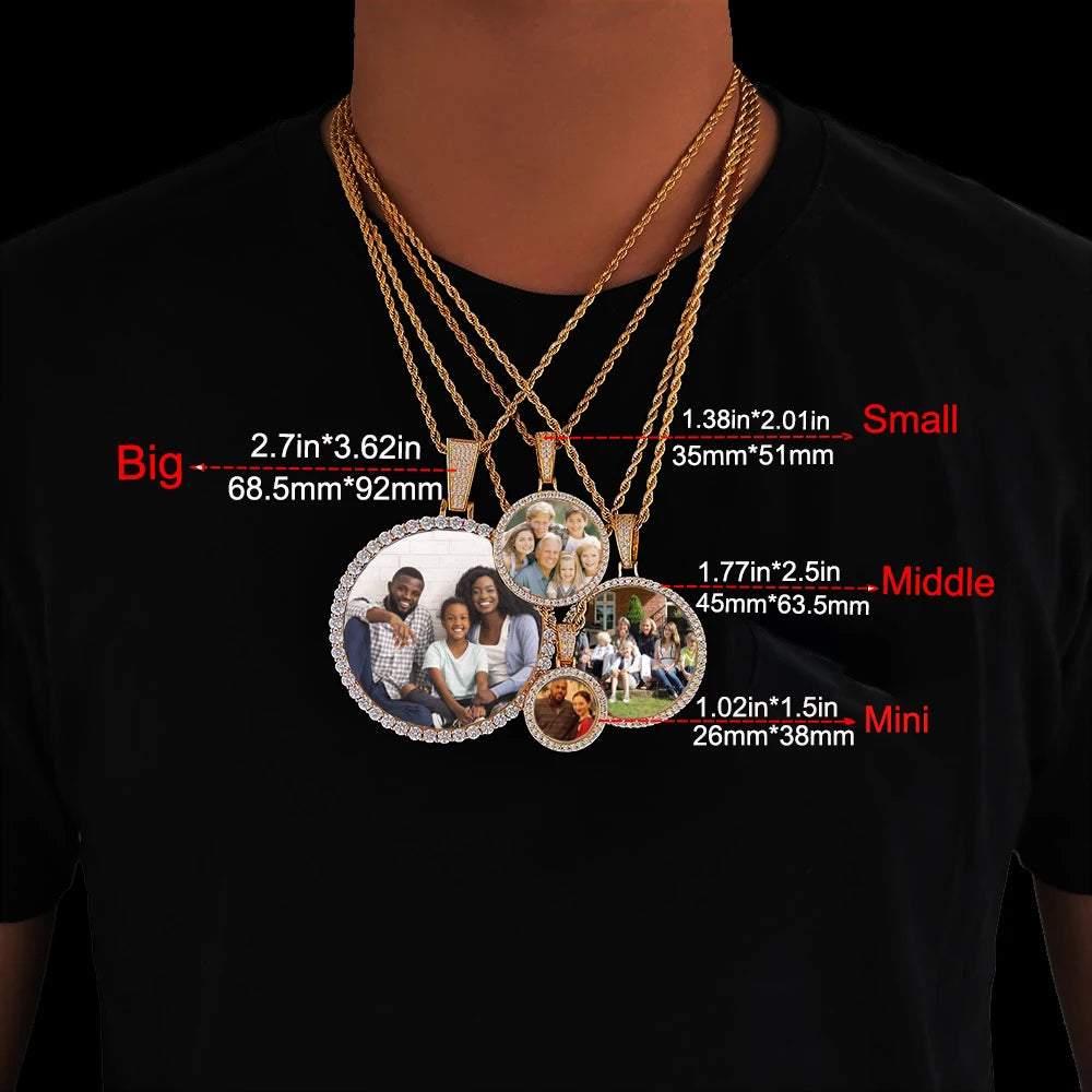 HHIOK Customized Necklaces Circle Chain Picture Personalized Diamond Memory Pendant with Photo Wing Design Gift for Men