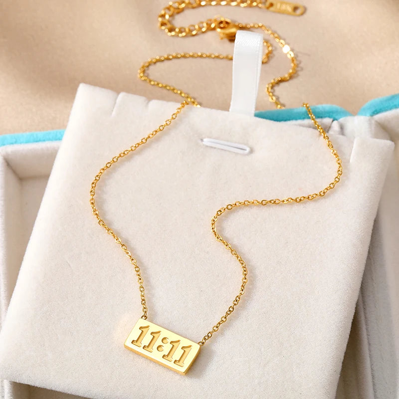 11:11 Rectangle Pendant Necklace men women Fine Stainless Steel 18K Gold Plated Necklace Choker Luxury Jewelry Couple Gifts