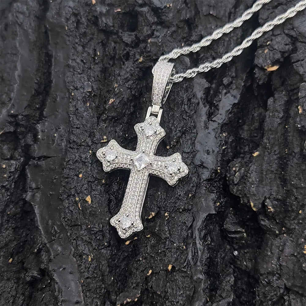 Cross Pendant Necklace Stainless Steel Full Pave