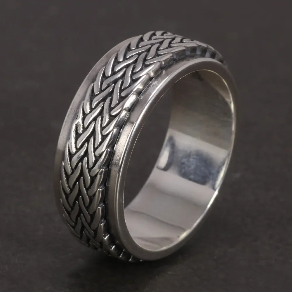 925 Silver Hemp Rope Spinner Ring — Vintage Rotatable