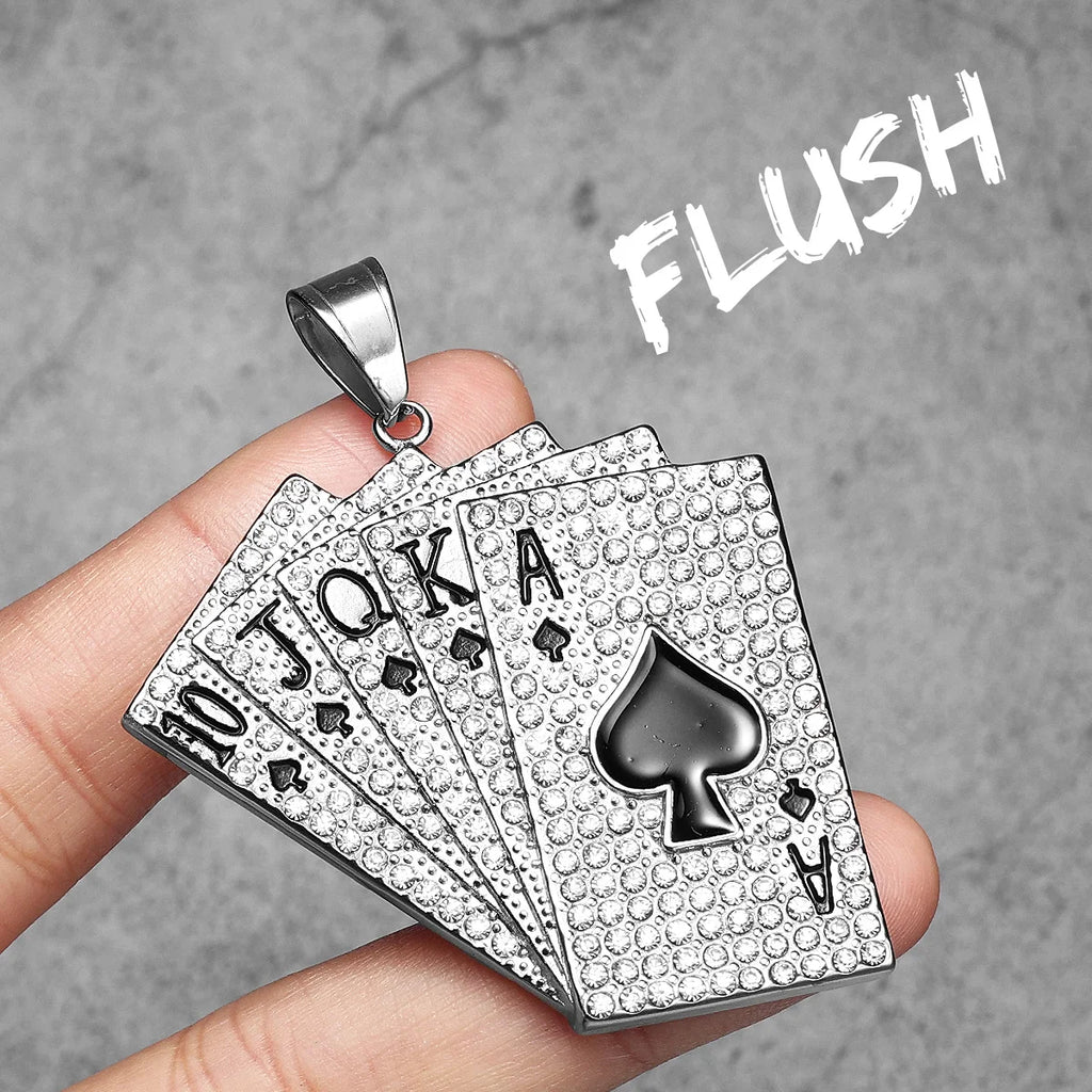 Royal Flush Poker Card Pendant Necklace — Stainless Steel