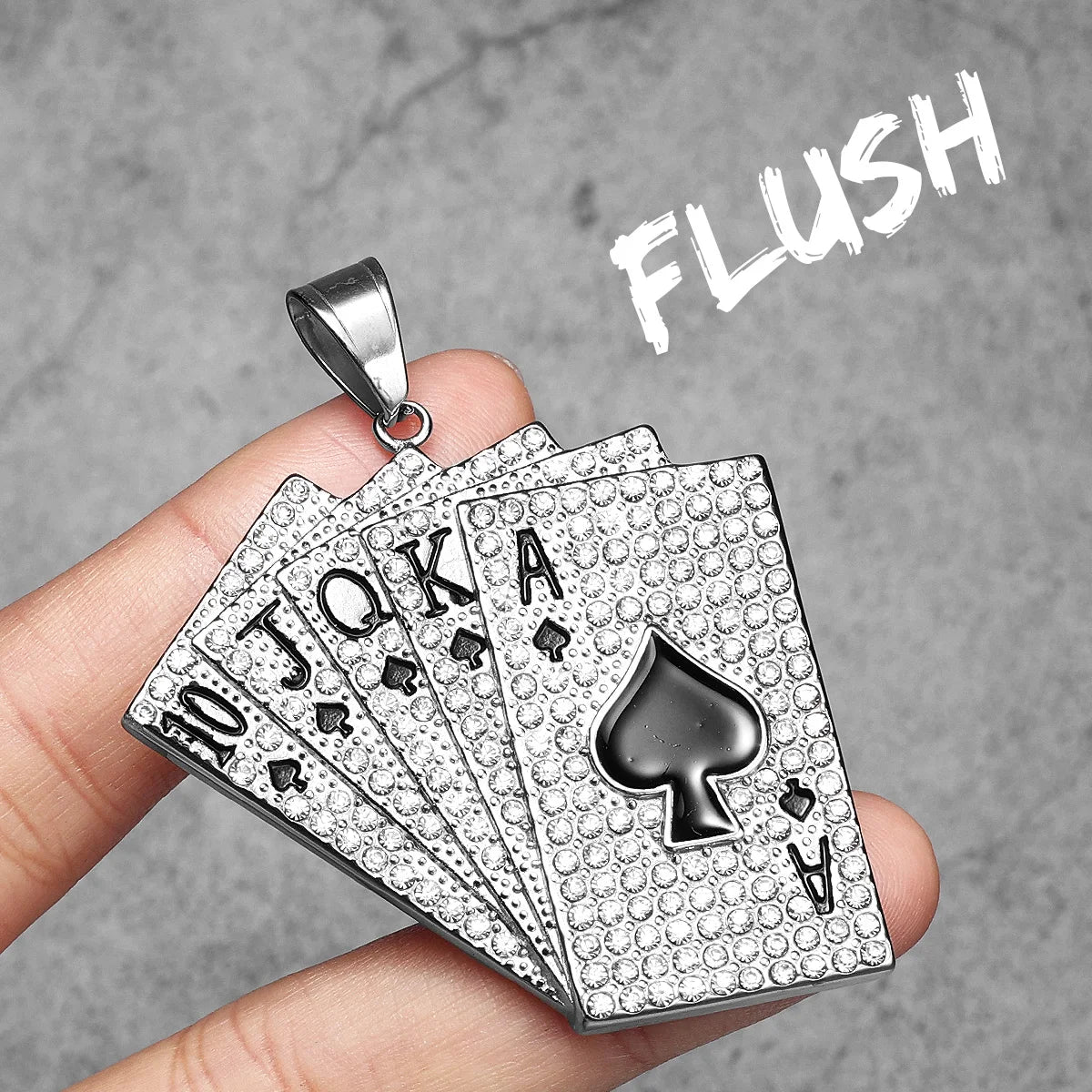 Royal Flush Poker Card Pendant Necklace — Stainless Steel