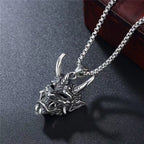 Retro Punk Demon Mask Samurai Ghost Pendant Necklace, Unisex Long Chain, Hip-Hop Rock Party Necklace Gift Accessory