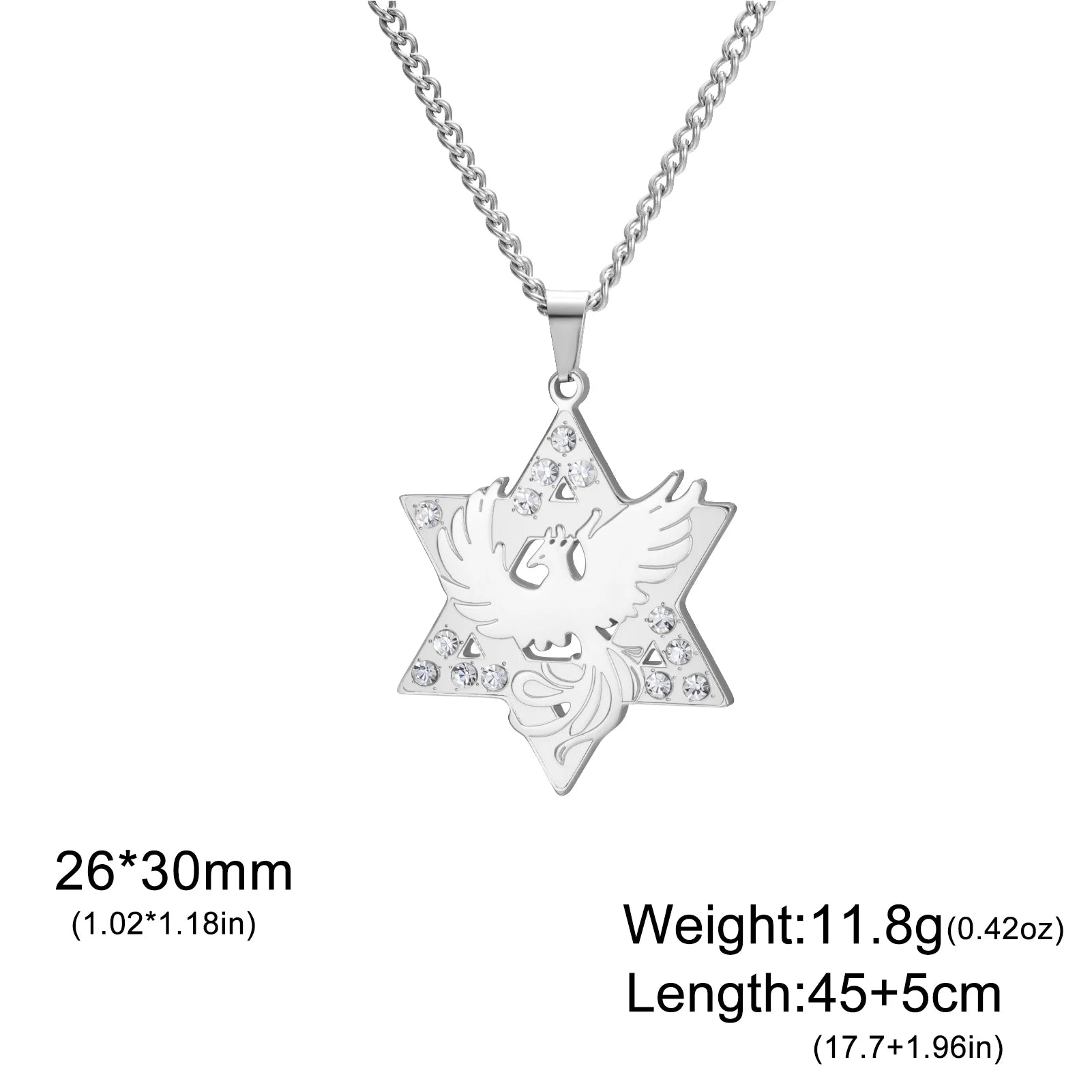 Star Hexagram Phoenix Star of David Pendant Necklace Supernatural Amulet Chain For Woman Men Crystal Stainless Steel Jewelry