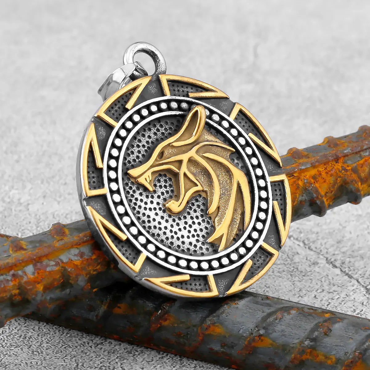 Mens Vintage Viking Wolf Pendant Runes Necklace Punk Street Rock Nordic Stainless Steel Odin Wolf Head Necklace Fashion