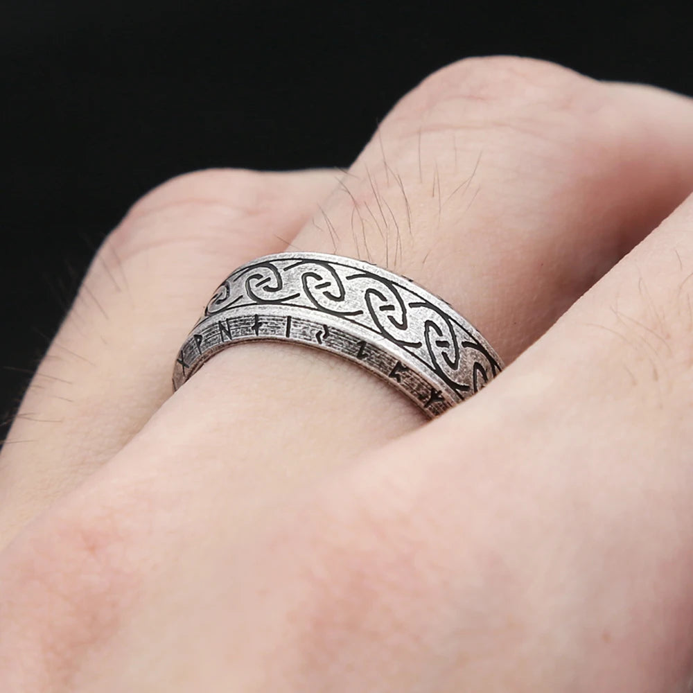 Odin Steel Ring Viking Futhark Runes 316L Norse