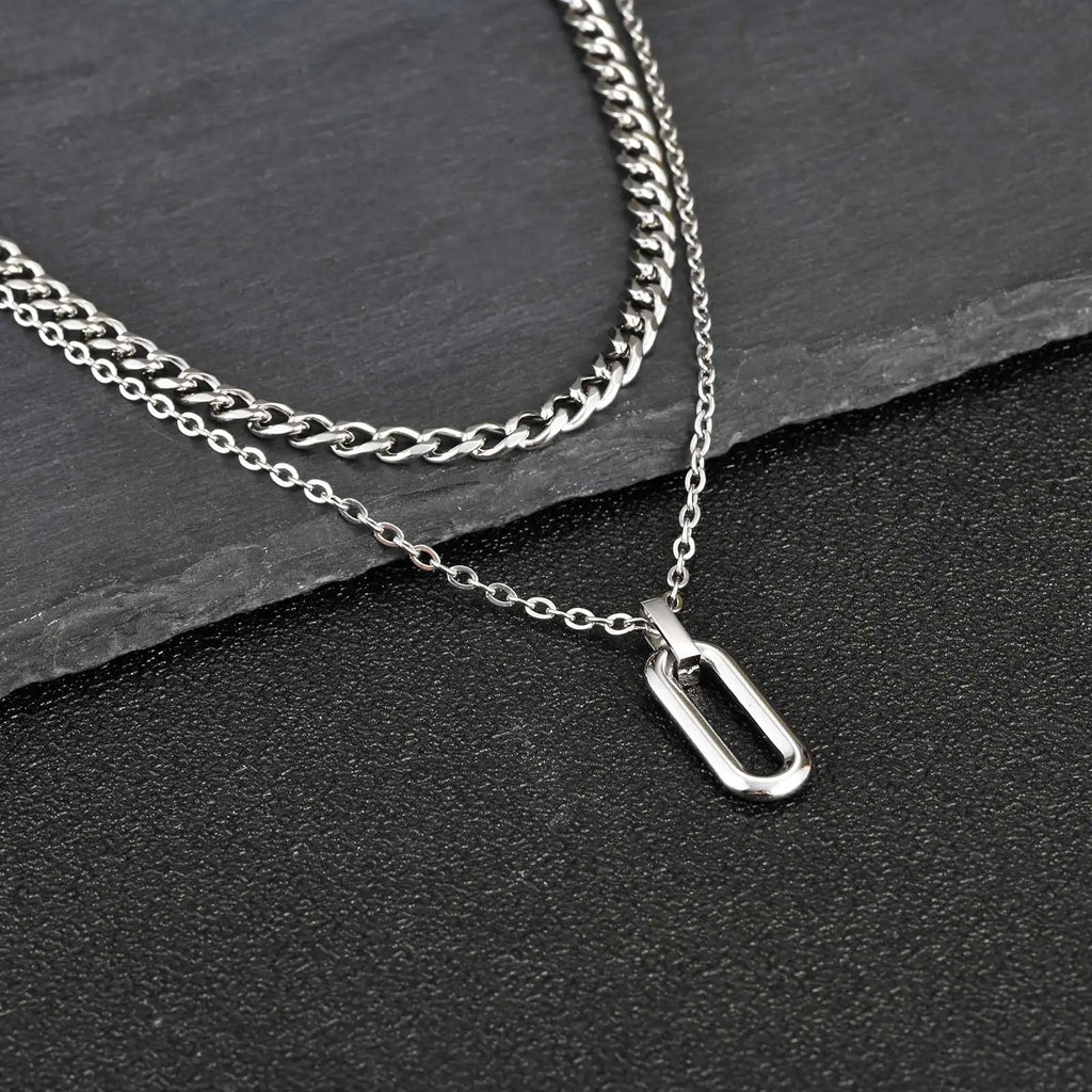 Stylish Geometry Layering Necklaces for Men Women,Silver Color Stainless Steel Rectangle Pendant Neacklace,Birthday