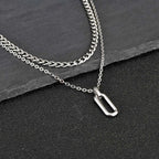 Stylish Geometry Layering Necklaces for Men Women,Silver Color Stainless Steel Rectangle Pendant Neacklace,Birthday
