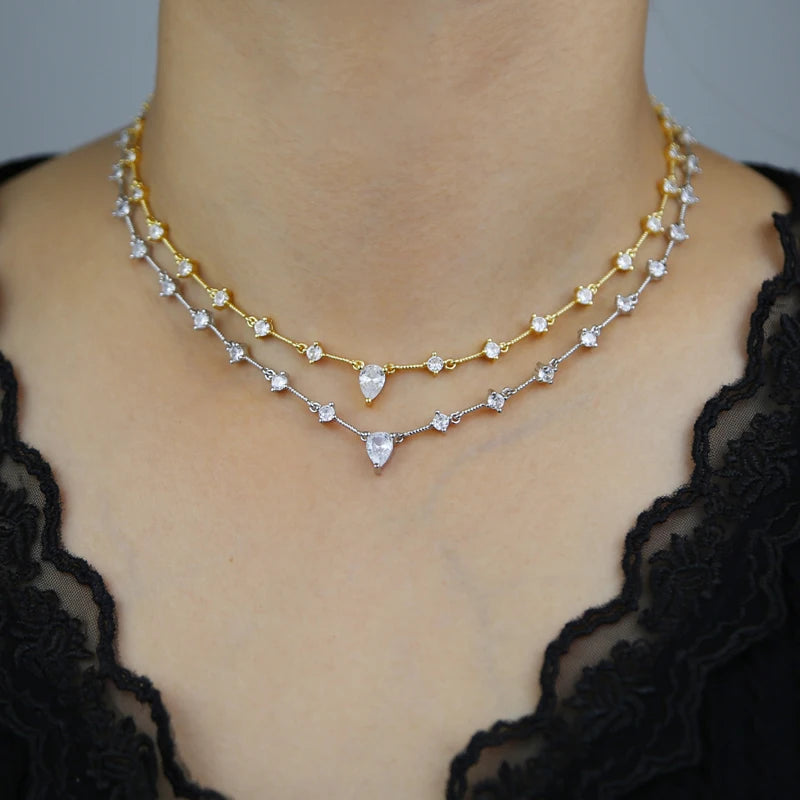 2025 Luxury Round Water Drop Stone Pendant Tennis Chain Jewelry 5A Cubic Zirconia Bling Long Y Lariat Sexy Women Choker
