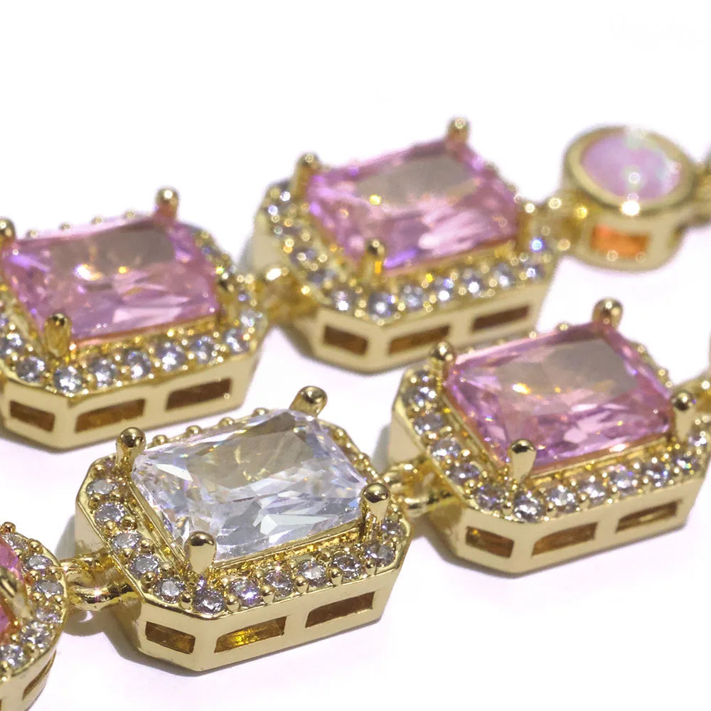 Two-Tone Iced Out Chain Necklace Opal Pink CZ