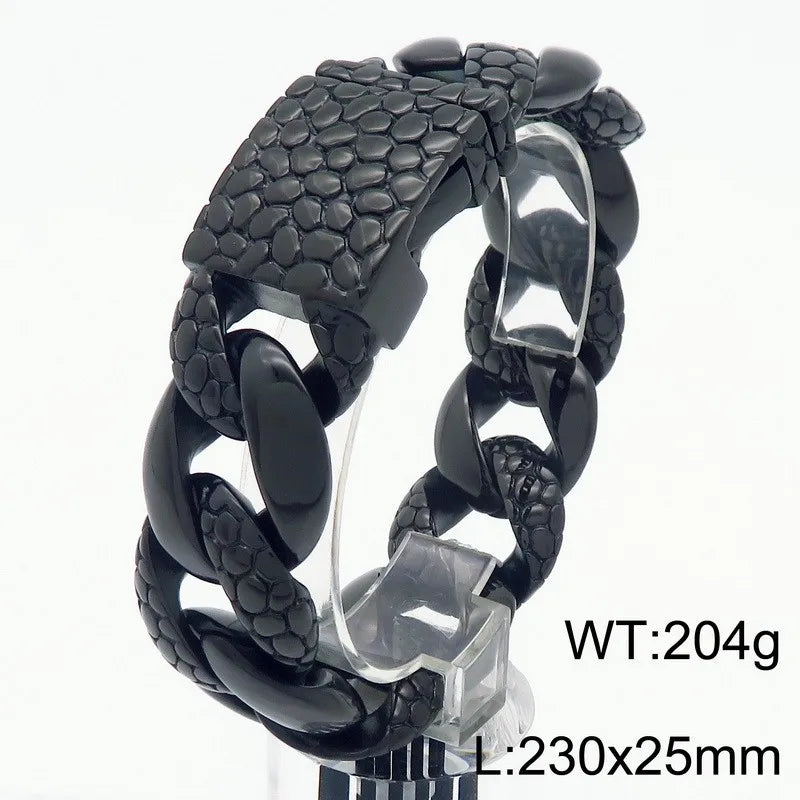 Snake Scale Cuban Link Bracelet 25mm — Heavy, Stainless Steel