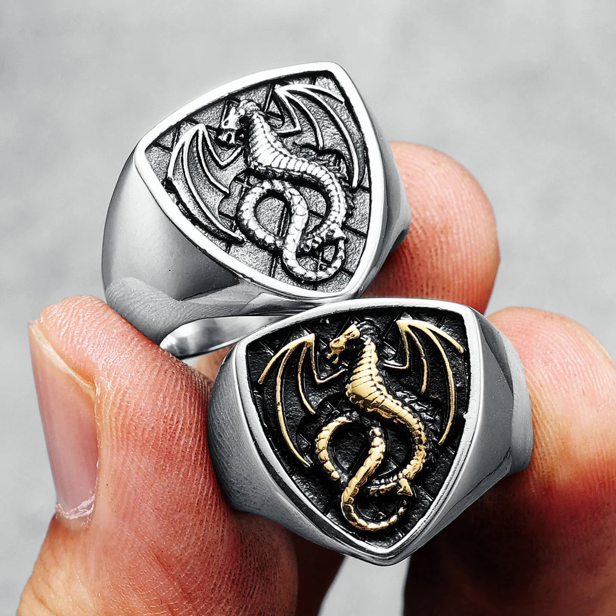Dragon Shield Ring 316L Stainless Steel Men Rings Rock Punk Norse Myth for Biker Male Boyfriend Jewelry Best Creative