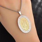 Virgin Mary Medal Iced Pendant Necklace