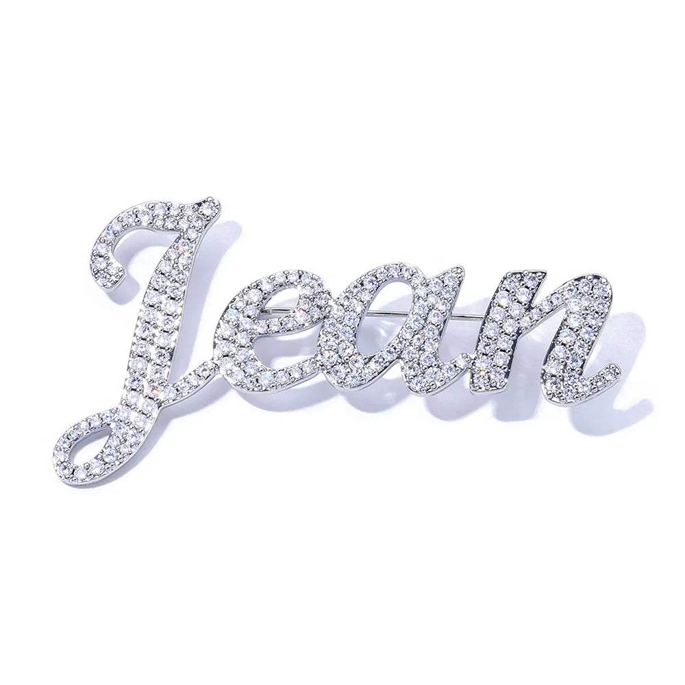 Iced Out Letter Name Pin Brooch Rose Gold