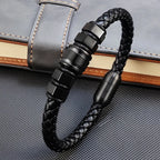 Hexagonal Leather Woven Bracelet — Stainless Steel