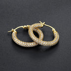 Two-Tone Iced Out Hoop Earrings CZ Silver Gold