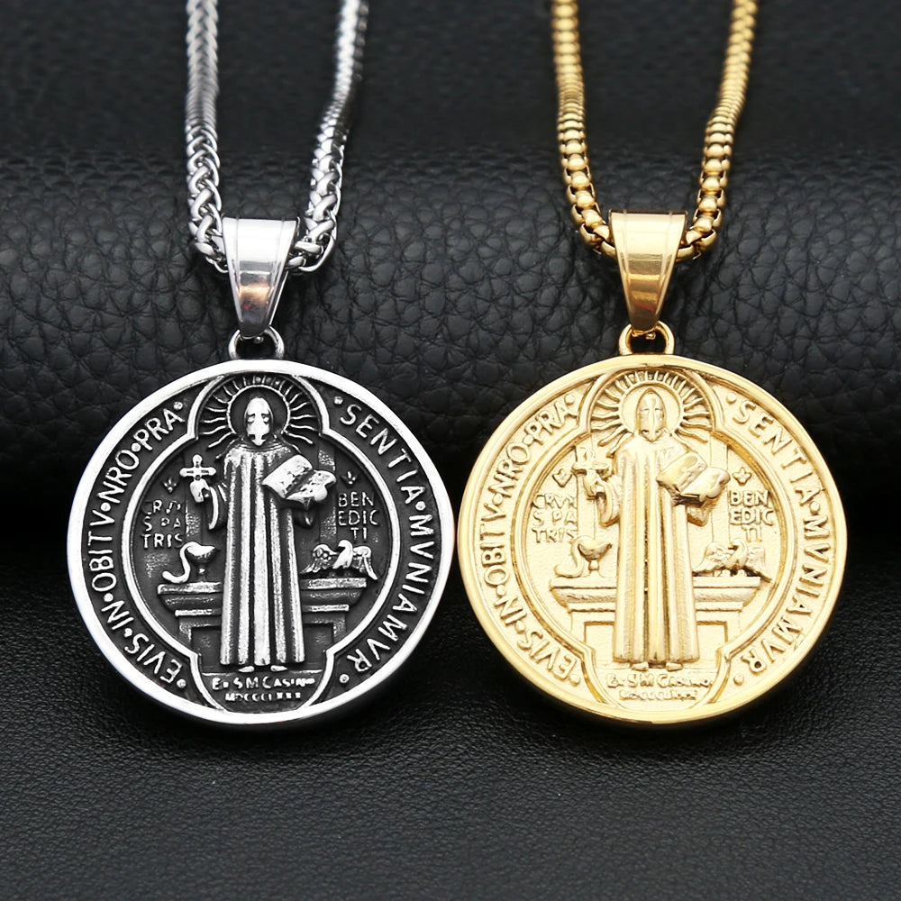 Vintage Christian Saint Benedict Pendant Necklaces For Men Women Fashion Exorcist Priest Cross Necklace Amulet Jewelry