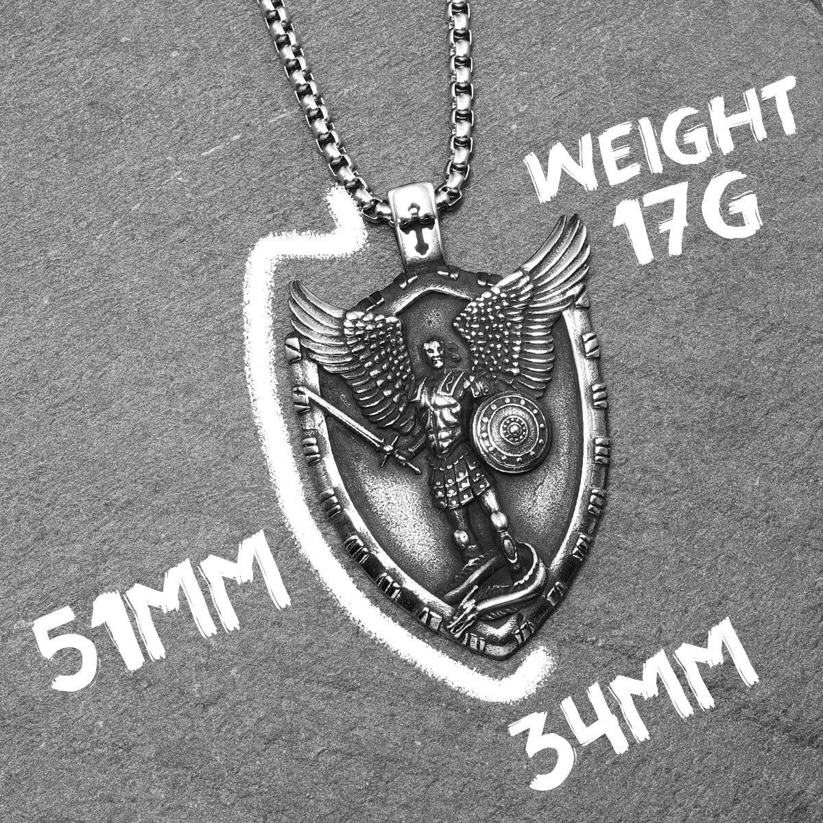 Archangel Michael Shield Pendant — Stainless Steel