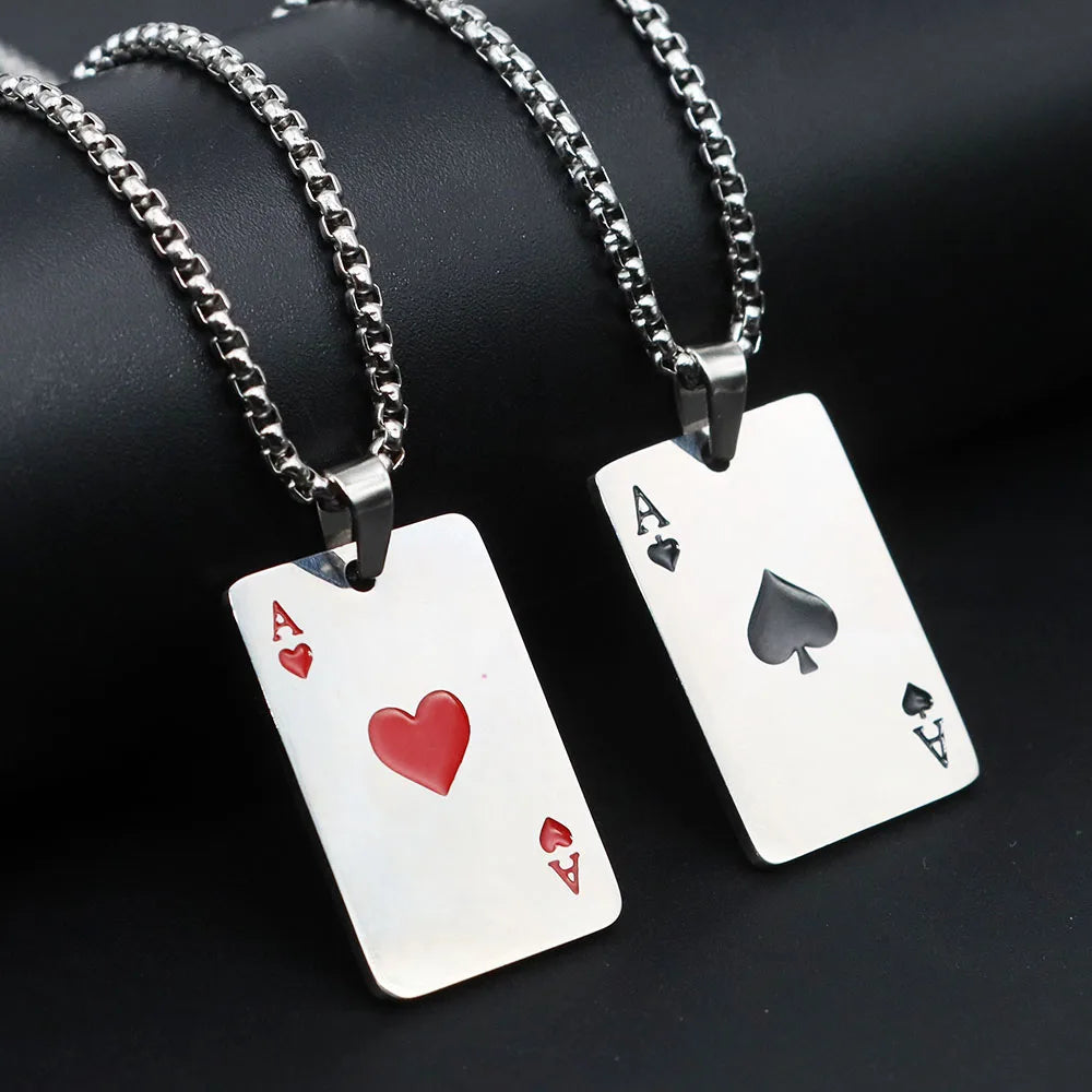 Statement Ace of Spades Poker Card Necklace — Stainless Steel