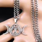 Wicca Triple Moon Pendant — Silver Stainless