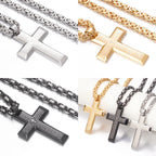 Bible Cross Pendant Necklace Byzantine Chain — Stainless Steel