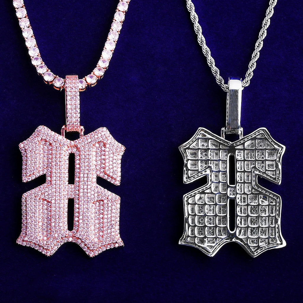 Bubble Letter Iced Out Number 66 Necklace Pendant for Men 5A Copper Cubic Zirconia Hip Hop Jewelry