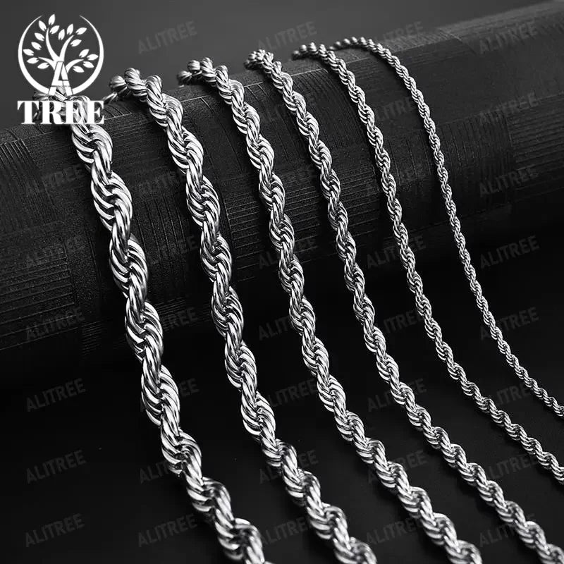 2/3/4MM 16-24 Inches 925 sterling silver Rope Chain Necklace For Men Women Fashion Punk Wedding Party Gifts Jewelry