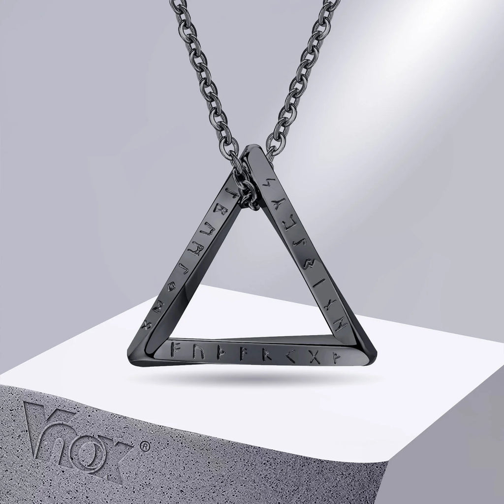 Vnox Norse Viking Pendant Necklaces, Men Twisted Stainless Steel Mobius Triangle Charm, Vegvisir Nordic Valknut