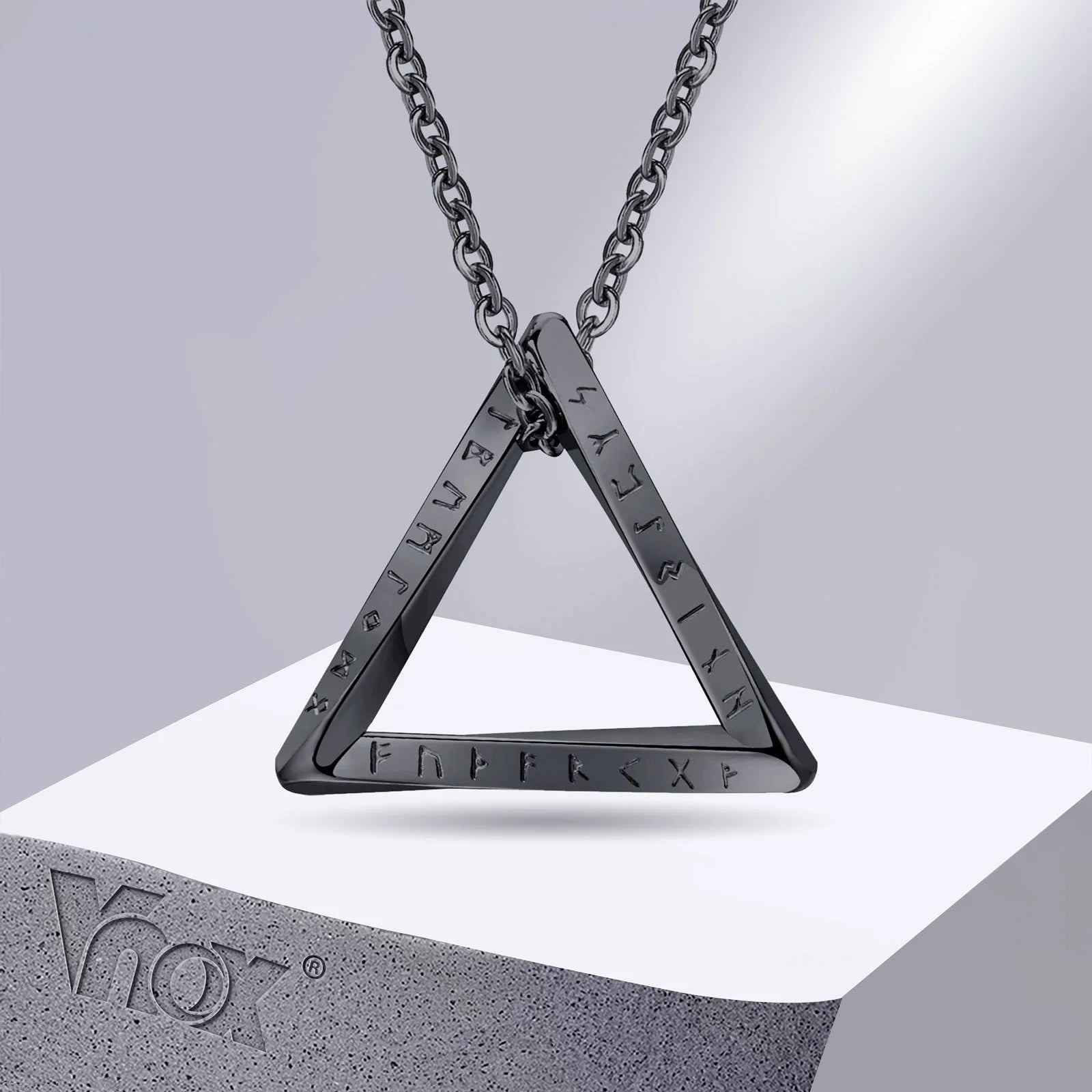 Vnox Norse Viking Pendant Necklaces, Men Twisted Stainless Steel Mobius Triangle Charm, Vegvisir Nordic Valknut