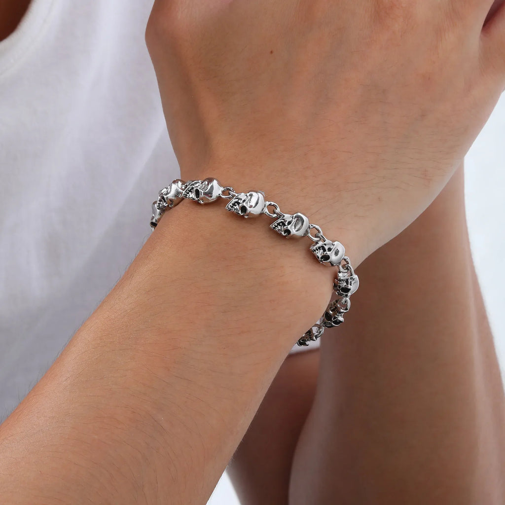 Gothic Full Skull Ghost Head Bracelet for Men,Rock Punk Motorcycle Riding Bicycle Chain Wristband,Halloween Jewelry