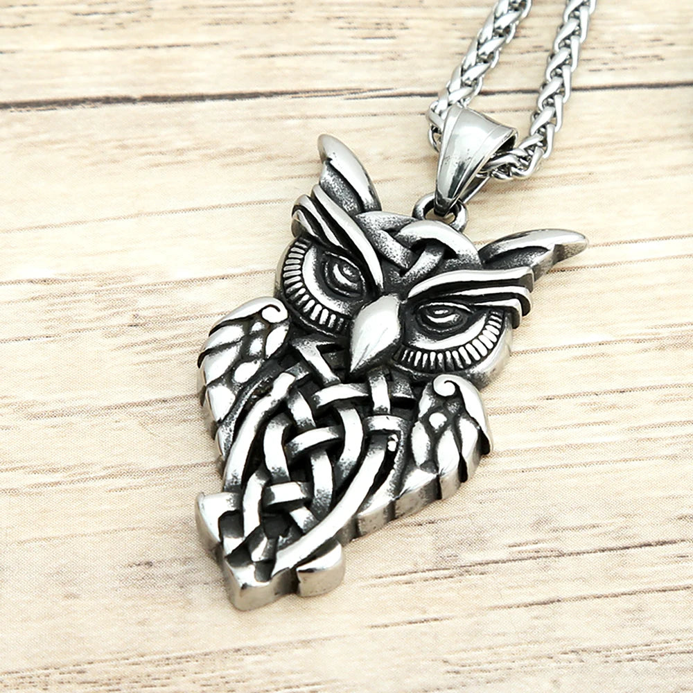 Viking Owl Stainless Steel Pendant Necklace
