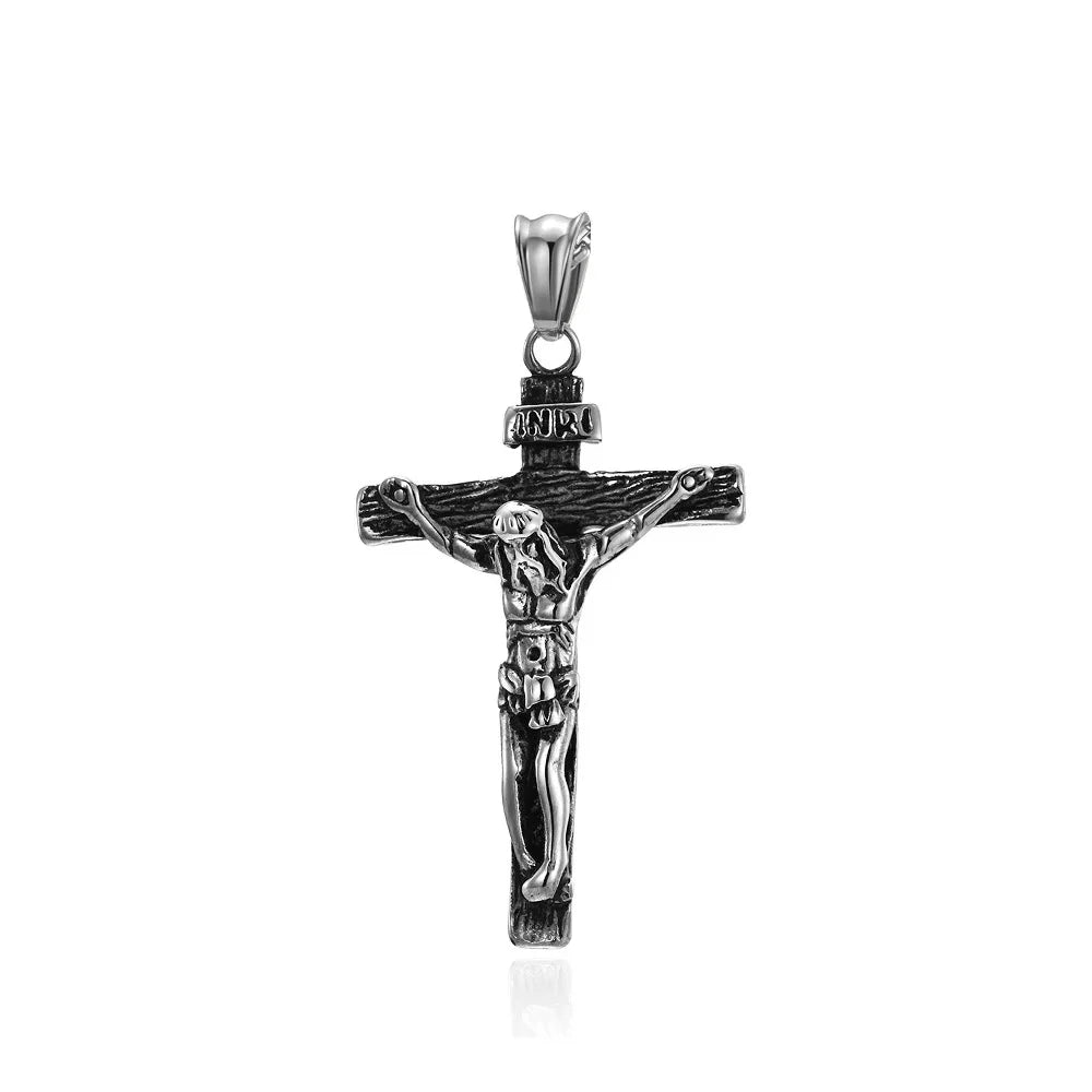 Vintage Stainless Steel Cross Jesus Necklace Pendant Men Women Religious Catholic Cross Necklace Chain Amulet Jewelry Gift