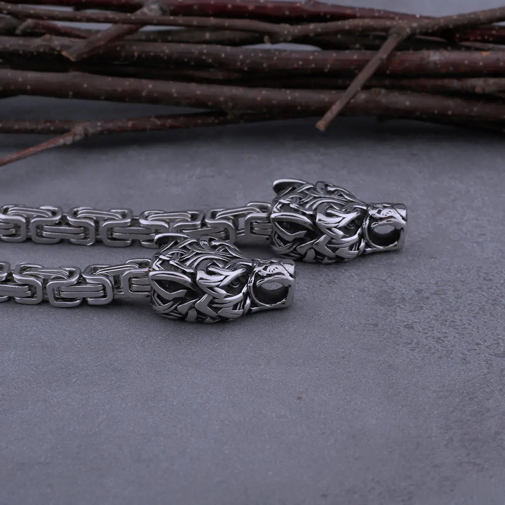 Viking Stainless Steel Wolf Head Thor's Hammer Necklace Men Punk Hip Hop Thick Chain Necklace Nordic Amulet Rune for