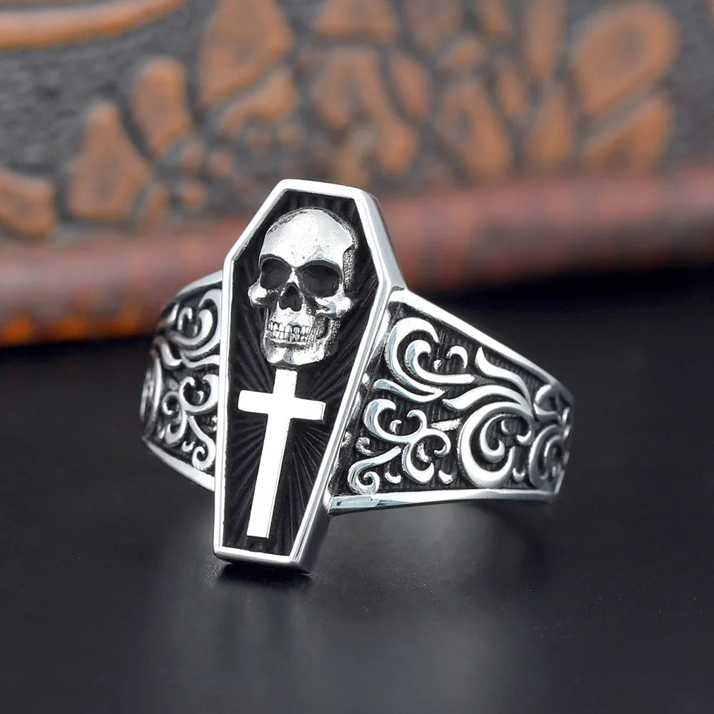 Cross Skull Gravestone Ring — 925 Silver