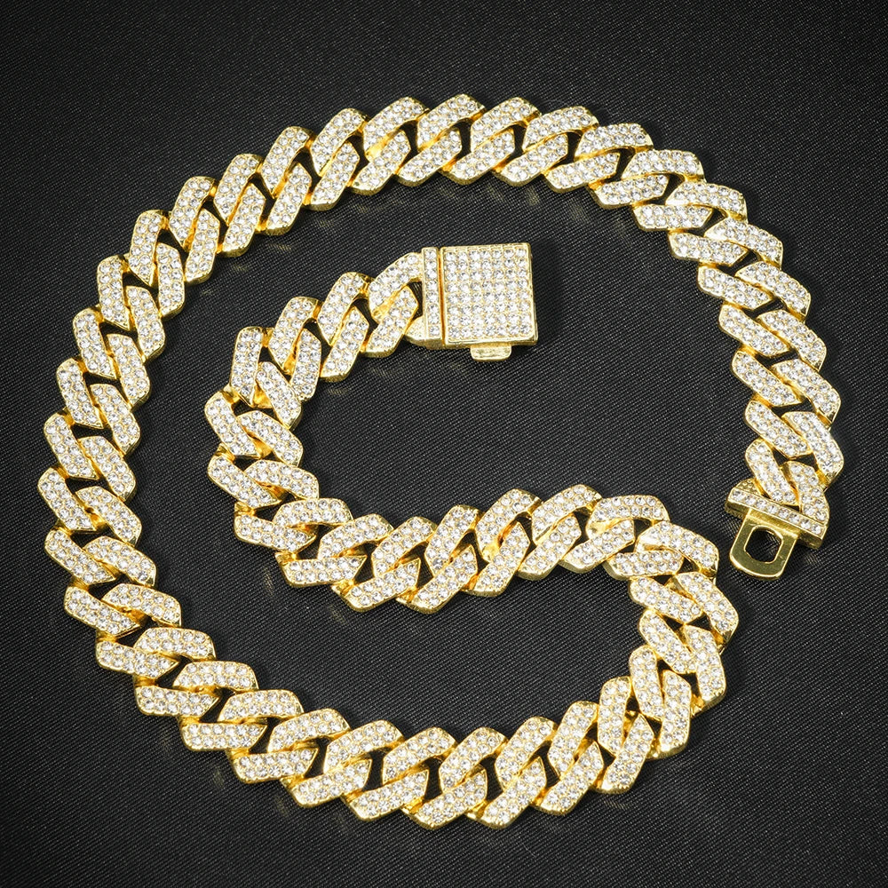 13MM AAA Rhinestone Iced Out Miami Cuban Link Chain Necklace For Men Women Chains Hip Hop Silver Color Jewelry On The