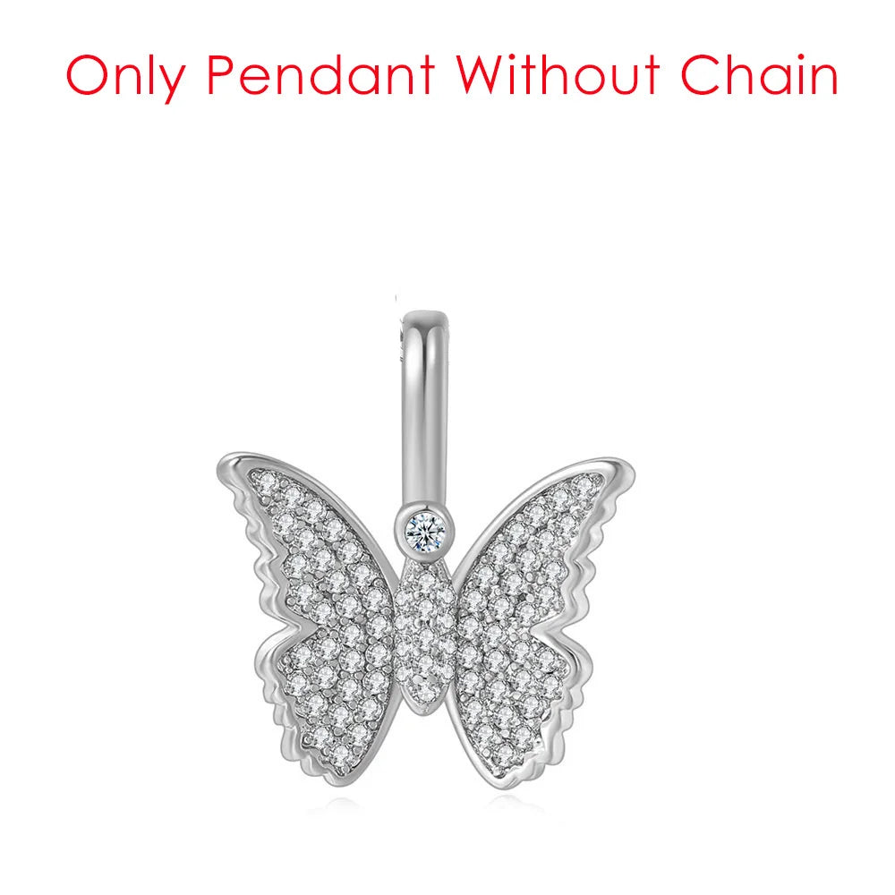 Cross Pendant Necklace Iced Out Butterfly CZ