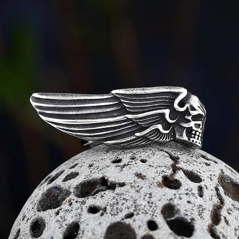 Movie 2022 News Personality Vintage Stainless Steel Feather Wings Ring With Skull Anels Male&Female Punk Boyfriend Gift
